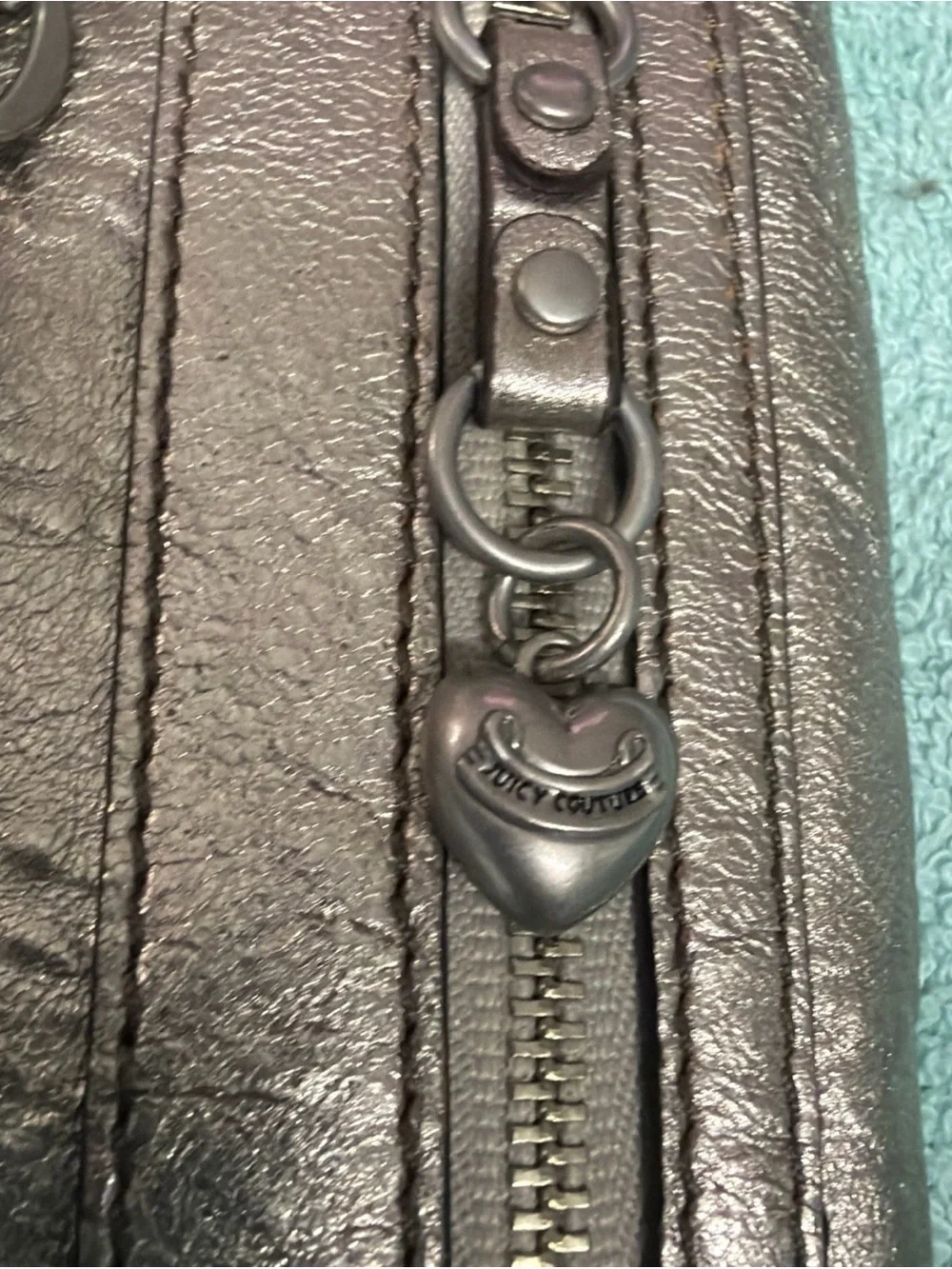 Juicy Couture Metallic Silver Chain charm Accent Women’s Shoulder Bag